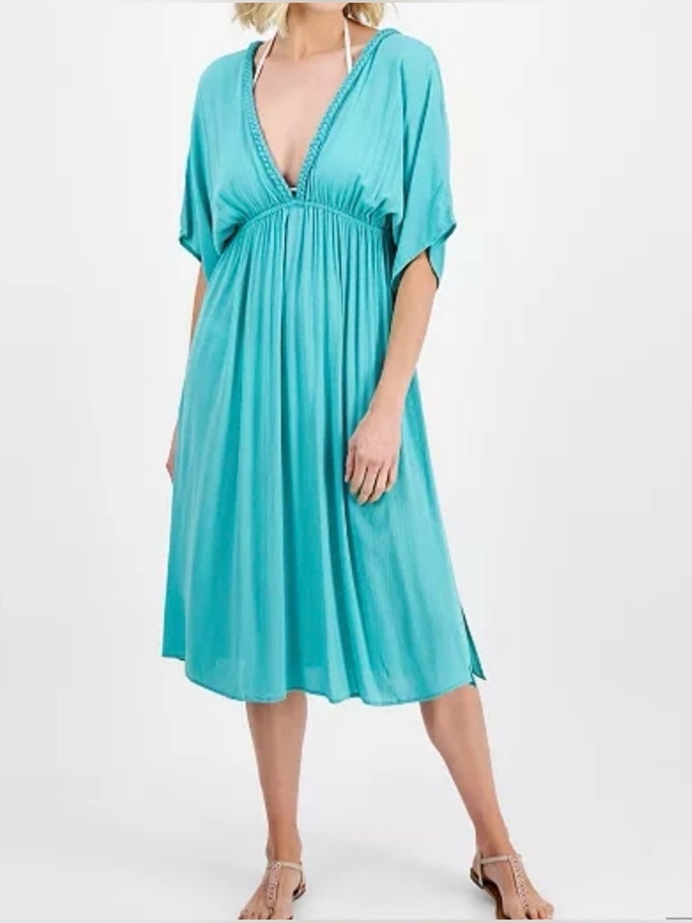 Raviya Braid-Trim V-Neck Cover-Up Dress